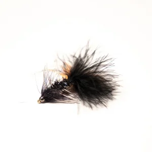 Black and orange thin mint wooly bugger with rubber legs