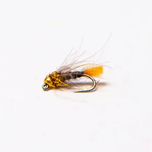 Gold tungsten brown euro jig on barbless hook