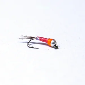 Silver tungsten red and orange euro jig nymph barbless