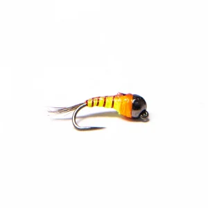 black tungsten yellow orange perdigon nymph