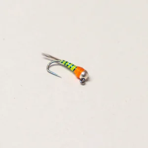siliver tungsten chartreuse and orange jig nymph barbless